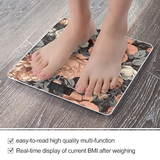 Hand Drawn Rose Pattern Scale for Body Weight Smart Scales Digital Bathroom Scale High Precision Weighing Scales with Large Display Weighing Machine for People