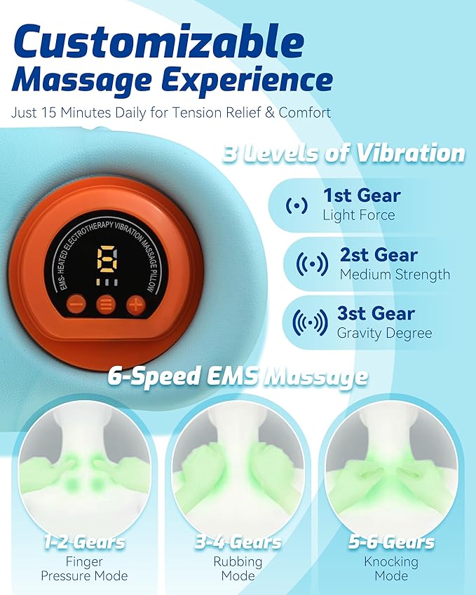 Neck Massager 2025 with Heat and Multi-Directional Stretch NEXT Gen Ergonomic Neck Massager Pillow with 3 Modes 26° Angle Neck Stretcher Cervical Traction Device - Neck &amp Shoulder Relief(1PCS)