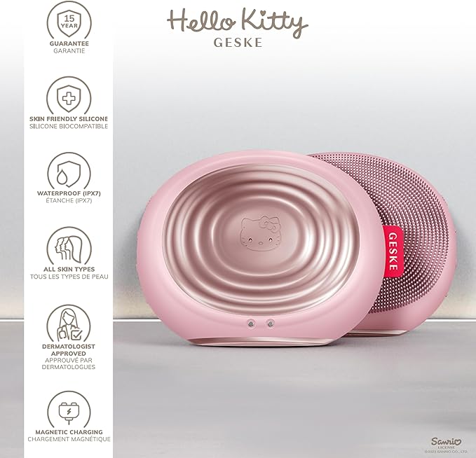 GESKE x Hello Kitty SmartAppGuided Sonic Thermo Facial Brush | 5 in 1 | Skin Cleansing | Cleansing Brush with Thermal Function | Electric Facial Massager