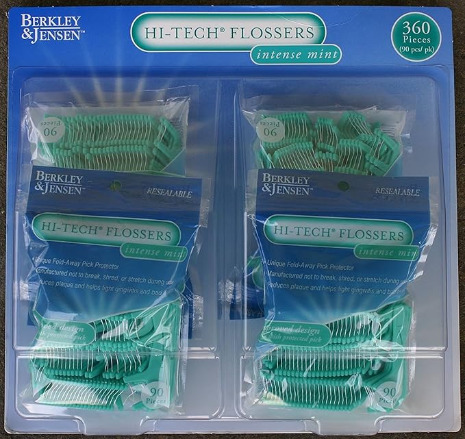 Berkley &amp Jensen Hi-tech Flossers Intense Mint (4 bags 90 pieces each - total 360 pieces in a pack) by GroceryCentre
