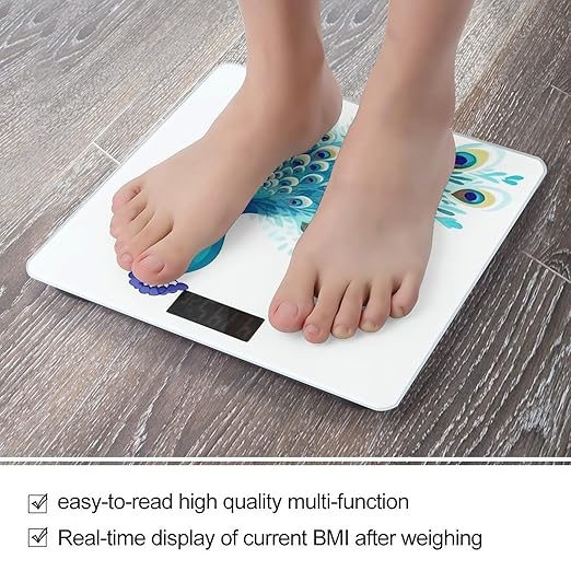 Cartoon Blue Peacock Smart Scale for Body Weight Accurate Bathroom Scale with LED Display Digital Weight Scales Weighing Machine High Precision Scales for Bath Home