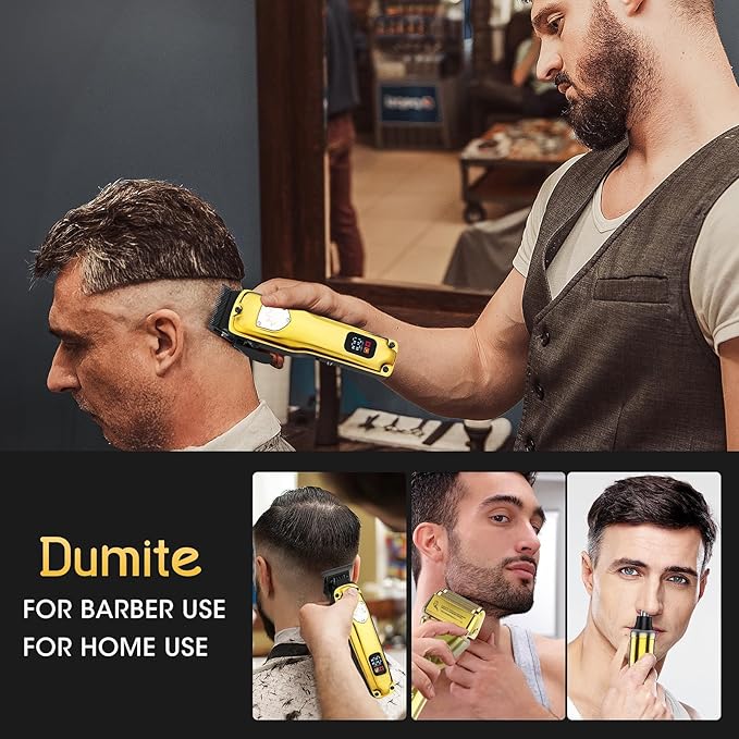 Dumite 4-in-1 Hair Clippers for Men Professional Cordless Barber Hair Cutting Kit T-Blade Trimmer Electric Foil Shaver Nose Hair Trimmer LCD Display Grooming Gift Set (Gold)