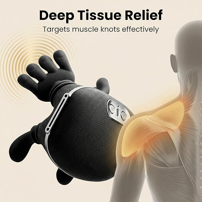 Cordless Shiatsu Neck and Shoulder Massager with Heat Deep Tissue Kneading Back Massager for Pain Relief Rechargeable Portable Massage Wrap for Neck Shoulders Back Office &amp Home Use