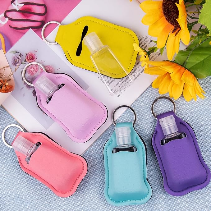 Duufin 72 Pieces Hand Sanitizer Holders Empty Travel Bottles Set Including 36 Pieces Clear Refillable Bottles and 36 Pieces Hand Sanitizer Keychain Holder for Backpack and Purse (Colorful Patternless)