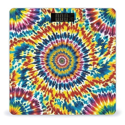 Color Tie Dye Scale for Body Weight Sturdy Tempered Glass Weighing Scales with LCD Display Accurate Digital Bathroom Scale Convenient Body Fat Smart Scales Easy Read