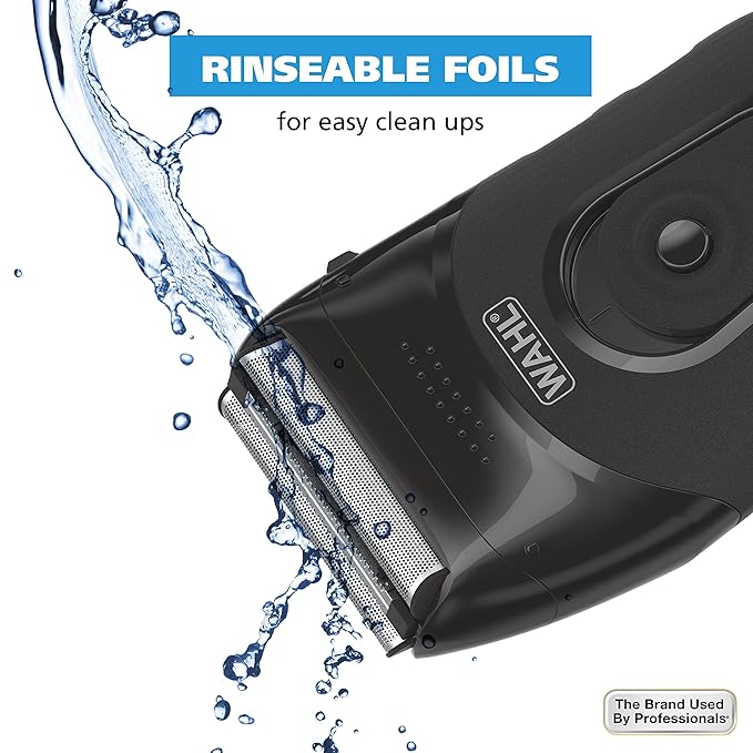 Wahl Compact Rechargeable Lithium Ion Shaver Kit with Hygienic Rinseable Foils &amp Cutter Bar with Dual Flexible Foils That Move with The Contours of Your Face - 7065
