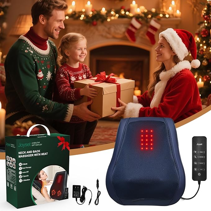 Joyset Back Massager for Back Pain Deep Tissue Shiatsu Lower Back Neck Massager with Heat 3D Kneading Massage Pillow for Neck Shoulder Legs Gifts for Mom Dad Women