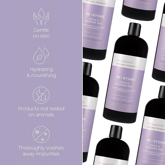 Pecksniff's Aroma:Therapy Re-Store Shower Gel – Luxurious Moisturizing Bath &amp Body Cleanser 1000 ml/33.8 fl oz Bottle