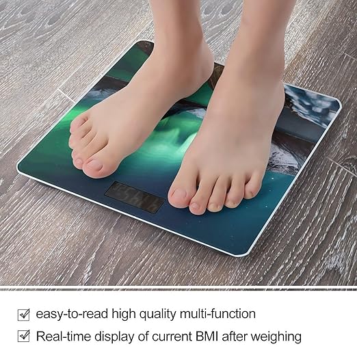Aurora Borealis Scale for Body Weight Safe Rounded Corners Tempered Glass Digital Bathroom Scale LED Display 400lb Capacity Weight Scales with High Precision Sensors