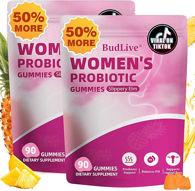 2pack Vaginal Probiotics Gummies for Women Feminine Balance pH Gummies for Healthy Odor Yeast Balance &amp Flora + Vitamin C for Immune Support -Pineapple (90Ct/ Pack)