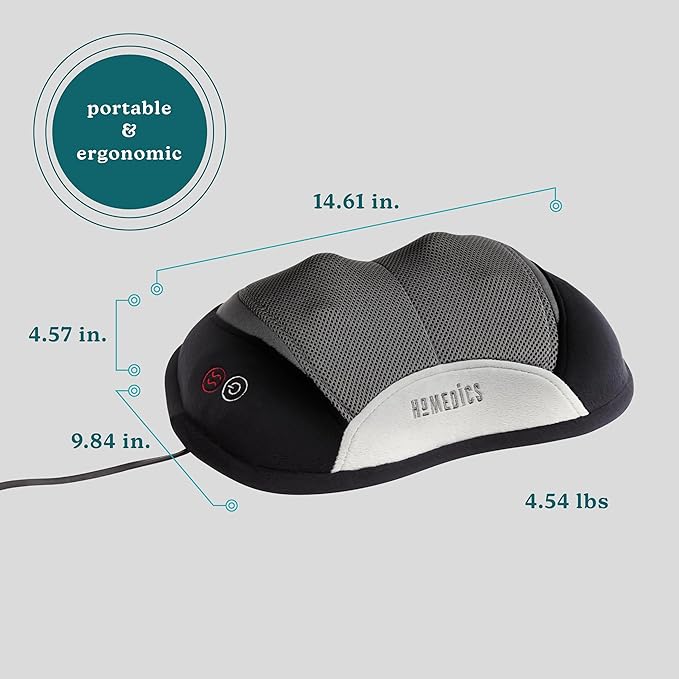 HoMedics 3D Shiatsu Full-Body Massager with Therapeutic Vibration Soothing Heat with Deep-Kneading Massage Helps Release Tension in Neck Back Shoulders Lightweight for Home Office Travel