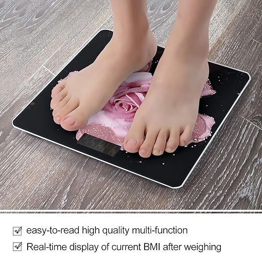 Glitter Pink Rose Digital Bathroom Scale for Body Weight Weighing Scale with Backlit LCD Display High Precision Measurements &amp Measures Weight Up to 180kg