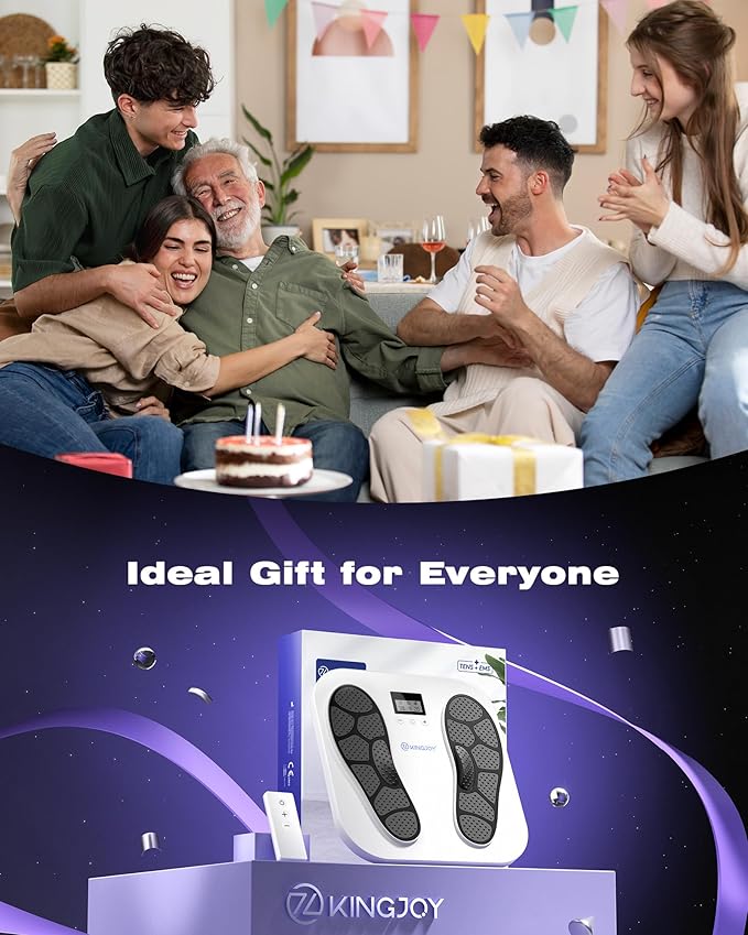 KINGJOY Foot Massager for Neuropathy Rechargeable EMS TENS Foot Stimulator with 10 Modes 20 Intensities for Circulation Plantar Fasciitis &amp Swelling Pain Relief Gifts for Women Men-White