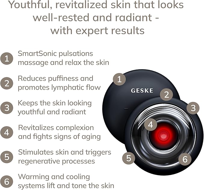 GESKE SmartAppGuided™ Sonic Cool &amp Warm Face &amp Body Massager | 9 in 1 | Electric Massager | Face &amp Body | Battery-Free Cooling &amp Warming | Firms Relaxes &amp De-Puffs Skin | with Sma