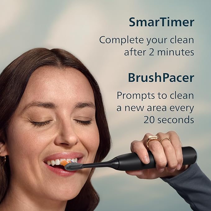 Philips Sonicare 7300 Series Electric Toothbrush - Next-Generation Sonicare Technology Pressure Sensor 12 Brushing Settings SmarTimer BrushPacer 21-Day Runtime Travel Case Black HX7421/07
