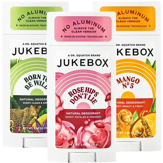 JUKEBOX Deodorant for Women Natural Deodorant Born to Be Wild - Rose Hips Don’t Lie - Mango No. 5 Variety Pack Aluminum Free 3 Pack 7.95 oz Total