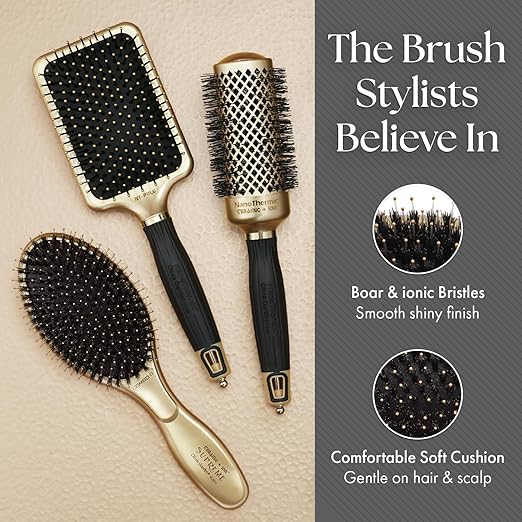Olivia Garden Ceramic + Ion Supreme Styler Cushion Paddle Brush - Boar &amp Ionic for Shine Frizz Control &amp Smoother Hair