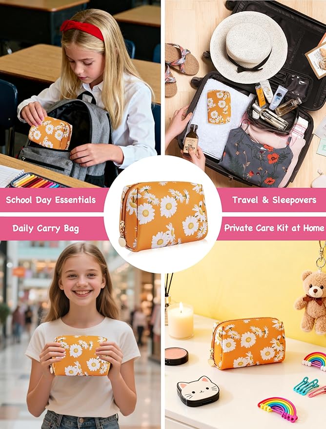 First Period Gift Kit for Girls 9-12 | Complete Tween Period Set with Daisy Yellow Bag Leak-Proof Panties Teen Pads Wipes Diary Nail Stickers &amp More – Perfect for School &amp Travel (M)