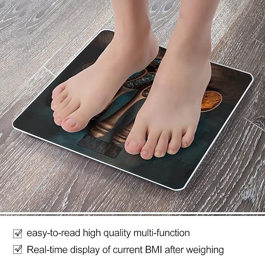Spices on Wooden Spoon Scale for Body Weight Anti-Slip Digital Bathroom Scale Sturdy Toughened Glass Weighing Scales High Precision Safe Rounded Corners Smart Scales