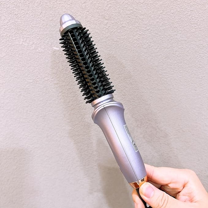 Curling Iron Brush for Short Long Hair Hair Curling Brush Long Barrel Tourmaline Ceramic Dual Voltage Curling Brush Iron with Anti-Scald Bristles (Purple)