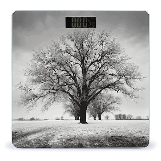 Black and White Tree Scale for Body Weight Safe Rounded Corners Tempered Glass Digital Bathroom Scale LED Display 400lb Capacity Weight Scales with High Precision Sensors
