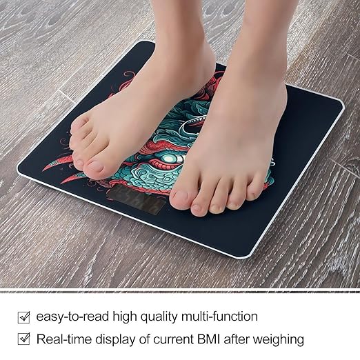 Dragon Head Pattern Scale for Body Weight Anti-Slip Tempered Glass Digital Bathroom Scales Clear LCD Display Weighing Scale Safe Rounded Corners Smart Scales