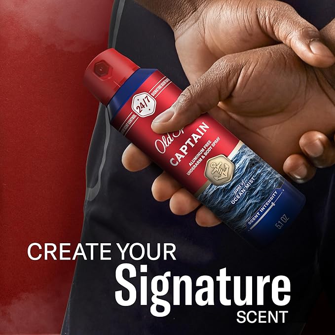 Old Spice Aluminum Free Body Spray for Men 24/7 Signature Scent &amp Lasting Freshness All-Day Odor Protection Easy Application Captain with Bergamot Sea Air &amp Driftwood Scent 5.1 oz (Pack