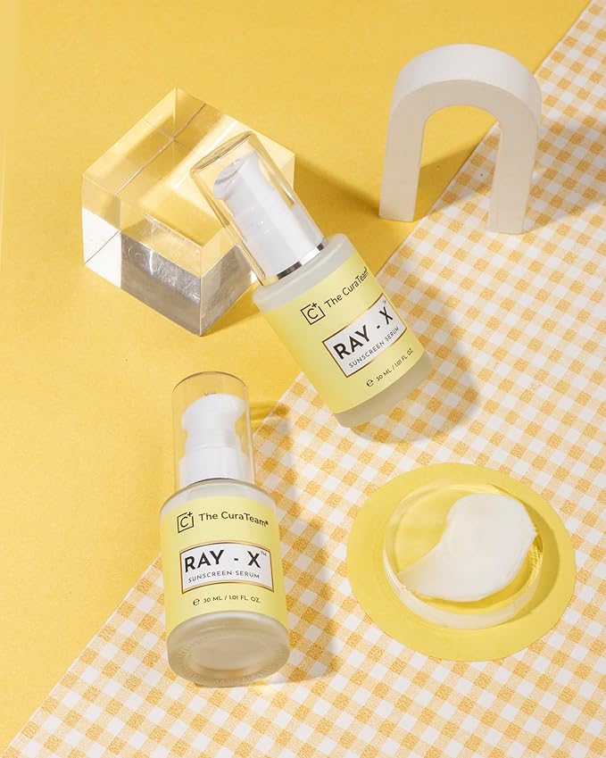 RAY-X™ Sunscreen Serum SPF 50 PA+++ with Suncat DE Broad Spectrum | UV A UV B | Blue Light Protection | Titanium Dioxide for Sun burn Sun Damage by Harmful Rays | Glowing Skin | 30ml