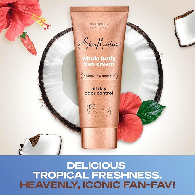SheaMoisture Whole Body Deo Cream Coconut &amp Hibiscus 3 count for All-Day Odor Control with No Aluminum 2.5 oz