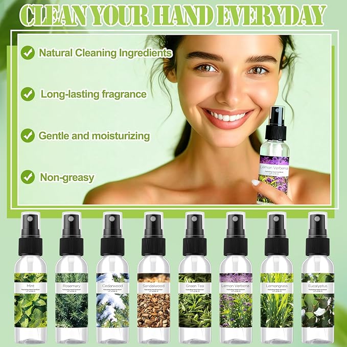 Frienda 24 Pcs Herbal Scented Mini Hand Sanitizer Spray Bulk Travel Size 2 Fl. oz Portable Hydrating Moisturizing Power Mist Hand Sanitizer Spray for Personal Use Employee Staff Coworker Nurse Teacher