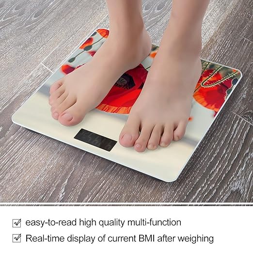 Red Poppy Flower Smart Scale for Body Weight Accurate Bathroom Scale with LED Display Digital Weight Scales Weighing Machine High Precision Scales for Bath Home