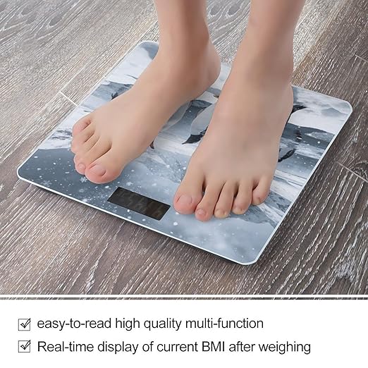 Little Penguin in The Snow Smart Scale for Body Weight Digital Bathroom Scale Toughened Glass Weight Scale with Large LCD Backlight Display High Precision Scales Weighing Machine