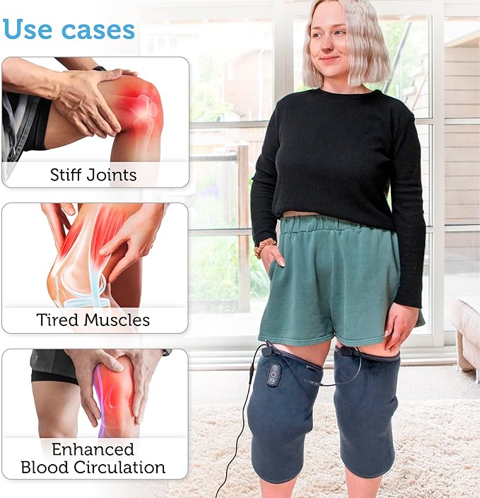 COMFIER Heated Knee Massager Heating Pad for Knee Pain ReliefHeat Knees Warmers Wrap with Massage and Vibration-Greige