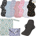 PHOGARY 7 Pack Reusable Menstrual Pads Large Sanitary Pads Set for Heavy Flow with 1 Wet Bag Washable Overnight Cloth Panty Liners with Wings for Women 33cm