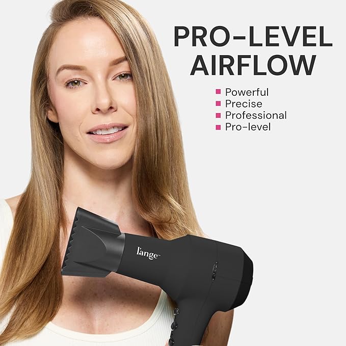 L'ANGE HAIR PowerStyle Turbo Ionic Hair Dryer | 1875 Watt Professional Blow Dryer with Diffuser &amp Concentrator | Multiple Heat &amp Speed Settings for Fast Drying | Salon-Grade Styling Tools Bla
