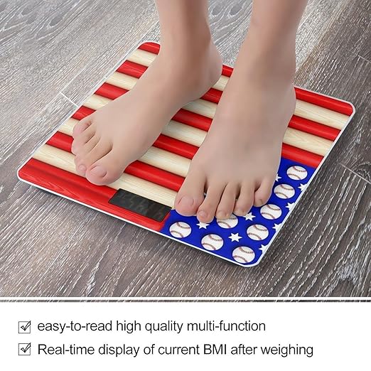 Smart Scale for Body Weight Digital Bathroom Weighing Scale Energy Saving Scale American Flag Baseball Bats and Balls