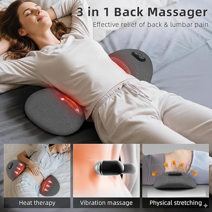3-in-1 Upgraded Electric Lumbar Support Pillow Adjustable Heated Back Massager for Deep Tissue Massage to Relieve Pain