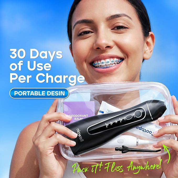 Nicwell Water Dental Flosser for Teeth - 4 Modes &amp 11 Pressure Settings Cordless Portable Oral Irrigator IPX7 Waterproof Rechargeable with 5 Tips for Braces Cleaning Travel Deep Teeth Cleaning