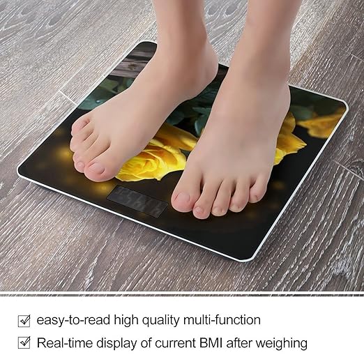 Beautiful Yellow Roses Scale for Body Weight High Precision Digital Weight Scales with LCD Display Anti-Slip Sturdy Slim Tempered Glass Bathroom Scale for Home Use
