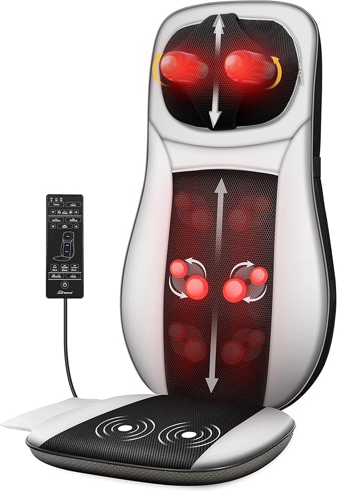 Snailax Neck and Back Massager with Heat Shiatsu Back Massager for Back Pain KneadingRolling Massage Seat CushionFull Body Massage Chair PadSeat Massager for ChairIdeal Gifts