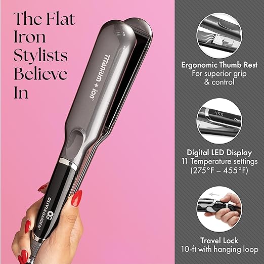 Olivia Garden Titanium + Ion Professional Flat Iron - Hair Straightener for All Hair Types - Includes Heat-Resistant Mat - 3D Floating Plates