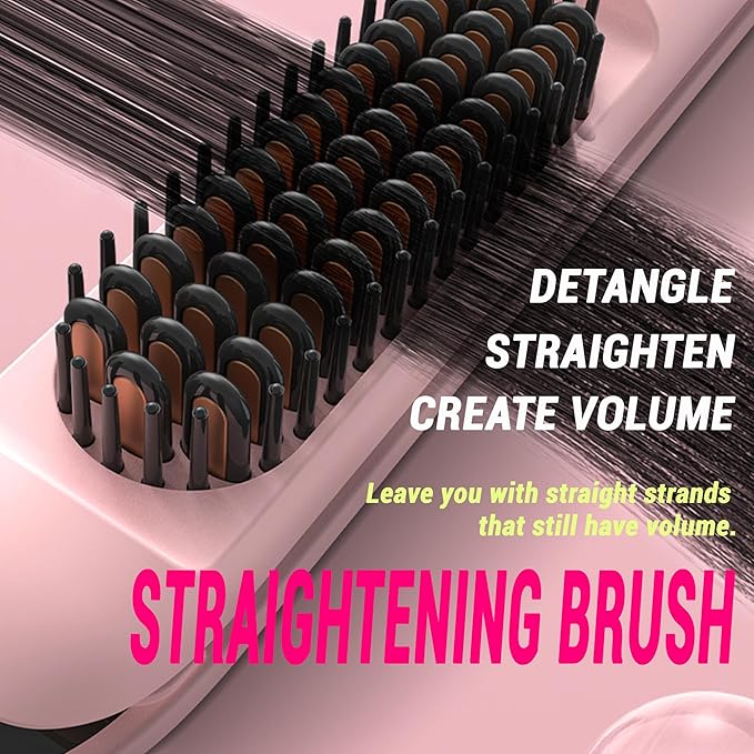 1” Flat Iron with Straightening Comb 2-in-1 Hair Straightener Brush for Styling and Frizz Control 30+ Temps Negative Ions Hair Care Dual Voltage for All Hair Types Pink