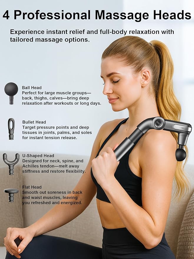 Foldable Massage Gun Deep Tissue with Retractable HandleBack and Neck Massager for Pain ReliefHandheld Massager for Shoulder Lower Leg Waist– Perfect Gifts for Women  Father Mother Friends