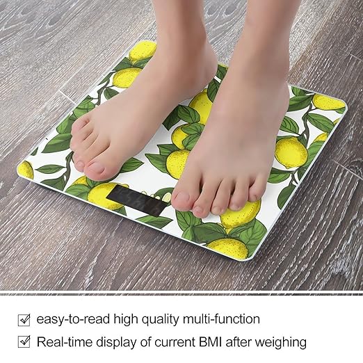 Yellow Fresh Lemons Bathroom Scale for Body Weight Bathroom Weighing Scale with Backlit LCD Display Highly Accurate Measures Weight Up to 180kg