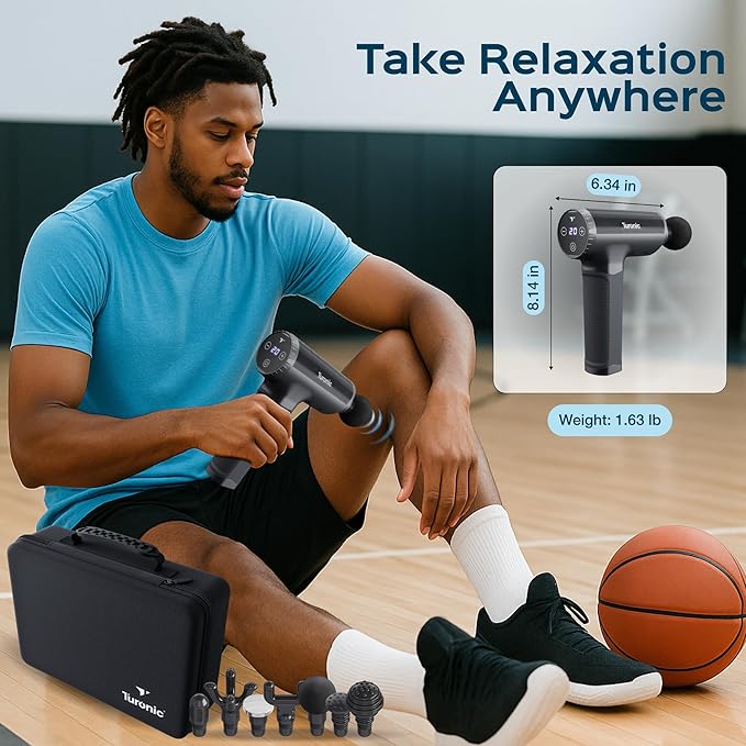 Turonic Professional Handheld Massage Gun - Deep Tissue Percussion Massager 20 Speeds 7 Heads Quiet Powerful Portable Cordless Great for Athletes Personal Use Shoulder Foot Back Body GM5