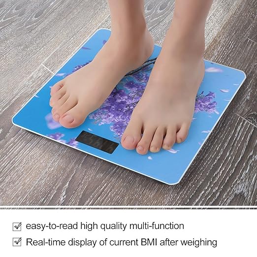 Jacaranda Flower Scale for Body Weight Sturdy Tempered Glass Weighing Scales with LCD Display Accurate Digital Bathroom Scale Convenient Body Fat Smart Scales Easy Read
