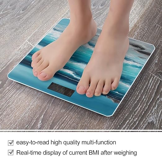 Turquoise Beach Original Seascape Digital Bathroom Scale for Body Weight Weighing Scale with Backlit LCD Display High Precision Measurements &amp Measures Weight Up to 180kg