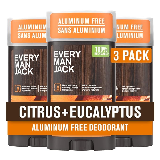 Every Man Jack Citrus + Eucalyptus Men’s Deodorant - Stay Fresh with Aluminum Free Deodorant For all Skin Types - Odor Crushing Long Lasting with Naturally Derived Ingredients - 3oz (3-Pack)