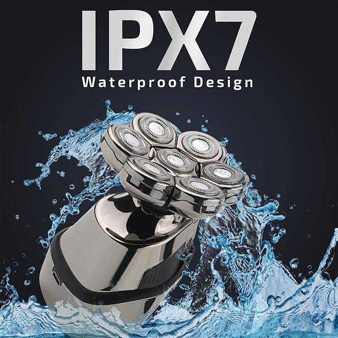 7D Head Shavers for Bald Men - Electric Detachable Bald Shavers - IPX7 Waterproof Wet Dry Razor for Blader - Rechargeable Type C Charger with Cleaning Brush