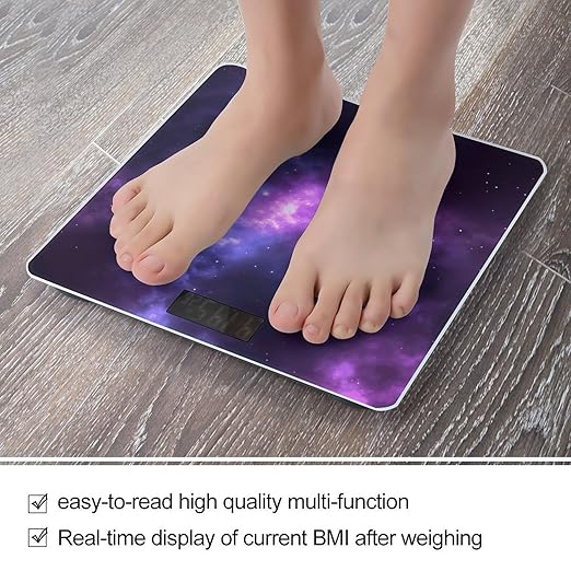 Magic Galaxy Sky Purple Scale for Body Weight High Precision Digital Weight Scales with LCD Display Anti-Slip Sturdy Slim Tempered Glass Bathroom Scale for Home Use